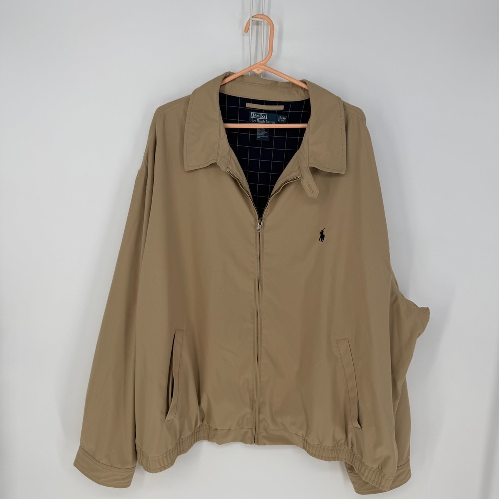 Polo Ralph Lauren Harrington Jacket Mens 4XB Tan Zip Windbreaker‎ Big Preppy